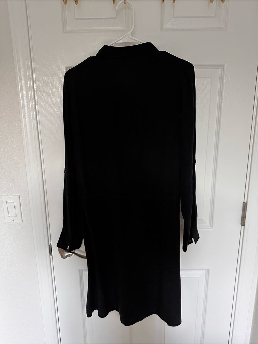 Eileen Fisher 100% Silk Black Long-Sleeve Drawstring Shirtdress - Picture 5 of 6
